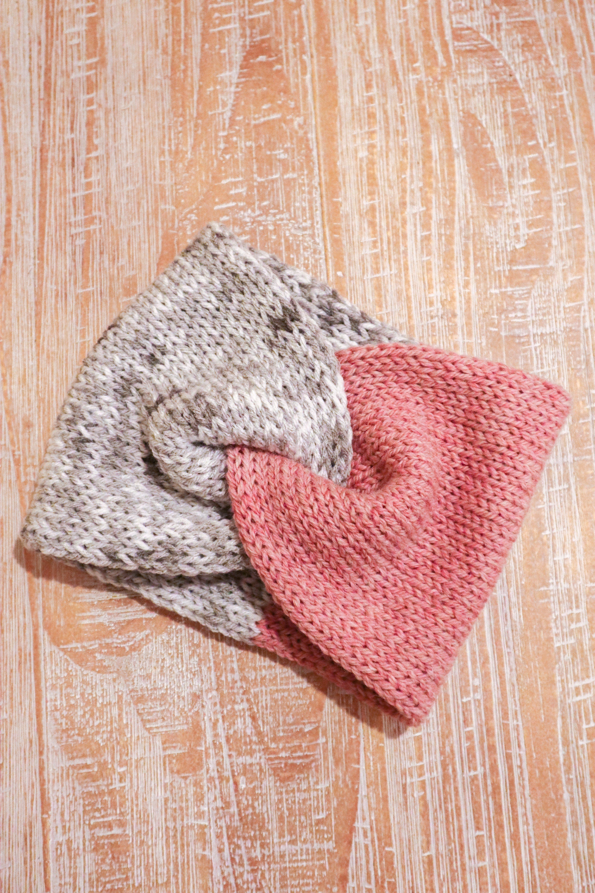 Heather Gray and Light Pink Adult Size Knit Headband - ready to ship