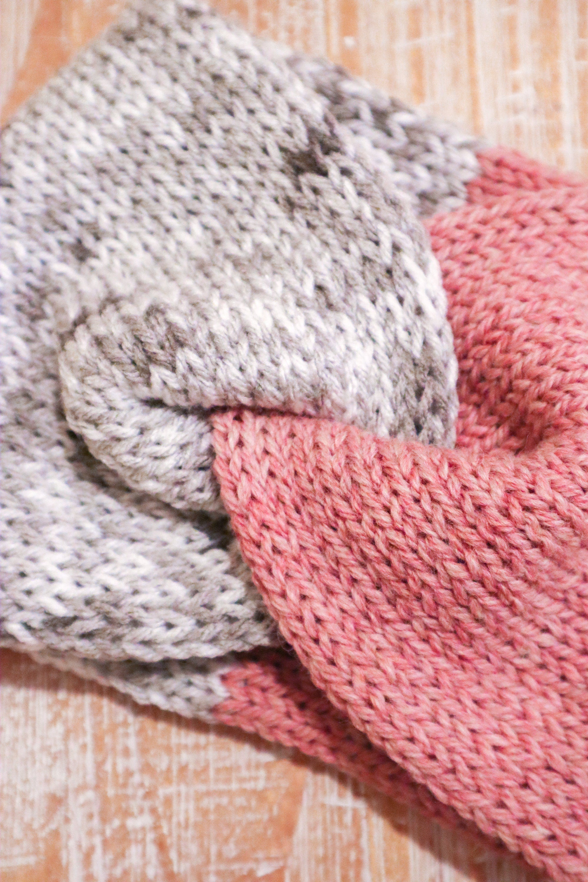 Heather Gray and Light Pink Adult Size Knit Headband - ready to ship