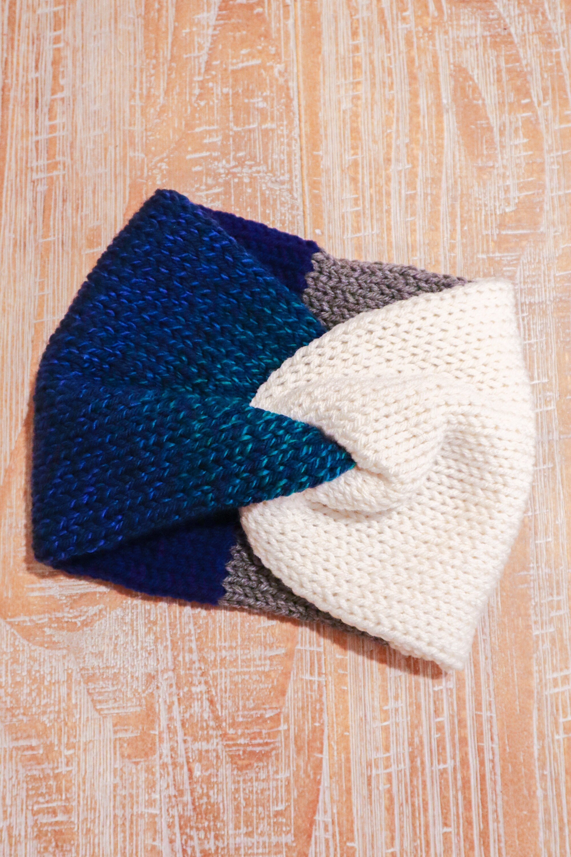 Blue Gradient, Gray, and White Adult Size Knit Headband - ready to ship