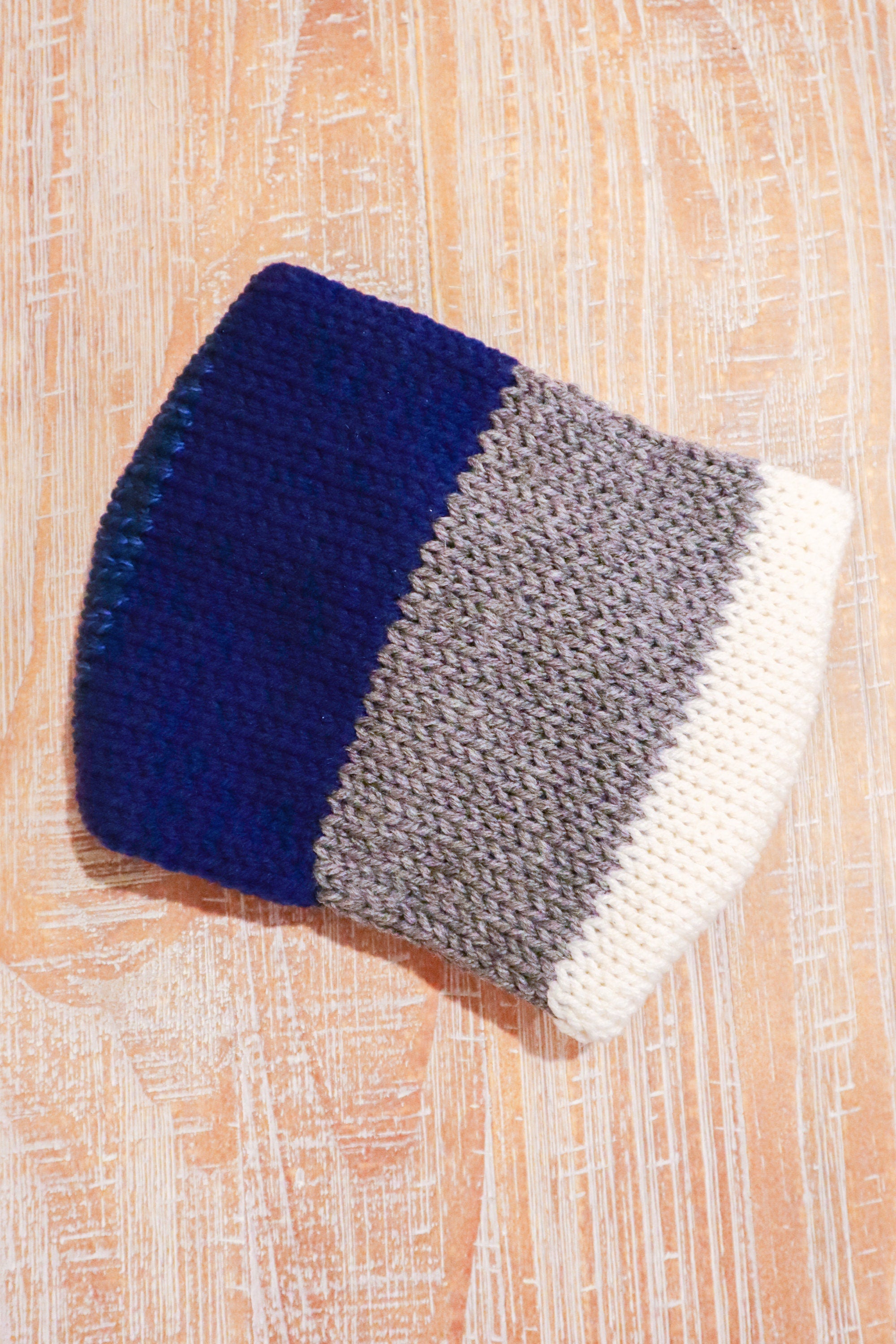 Blue Gradient, Gray, and White Adult Size Knit Headband - ready to ship