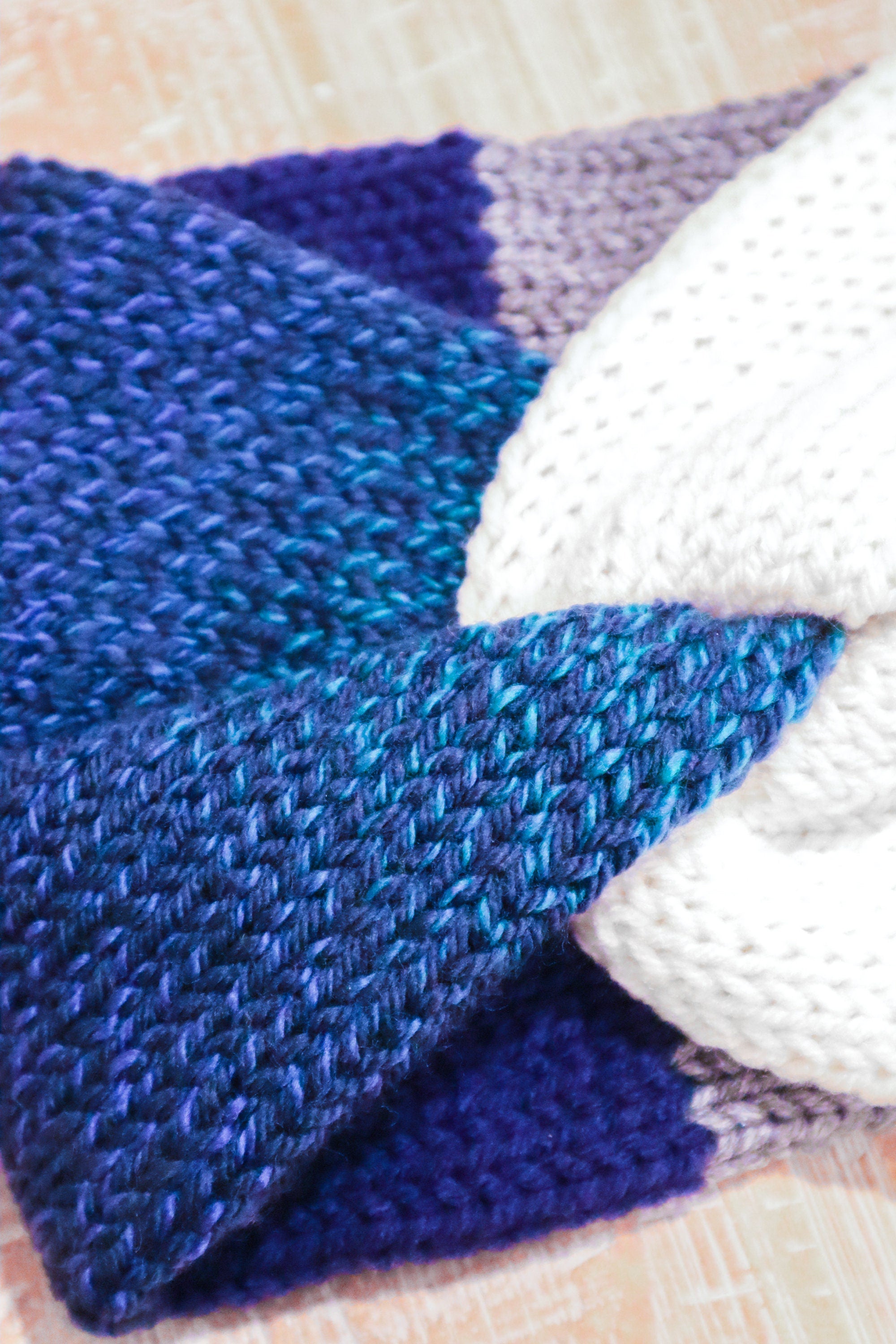 Blue Gradient, Gray, and White Adult Size Knit Headband - ready to ship