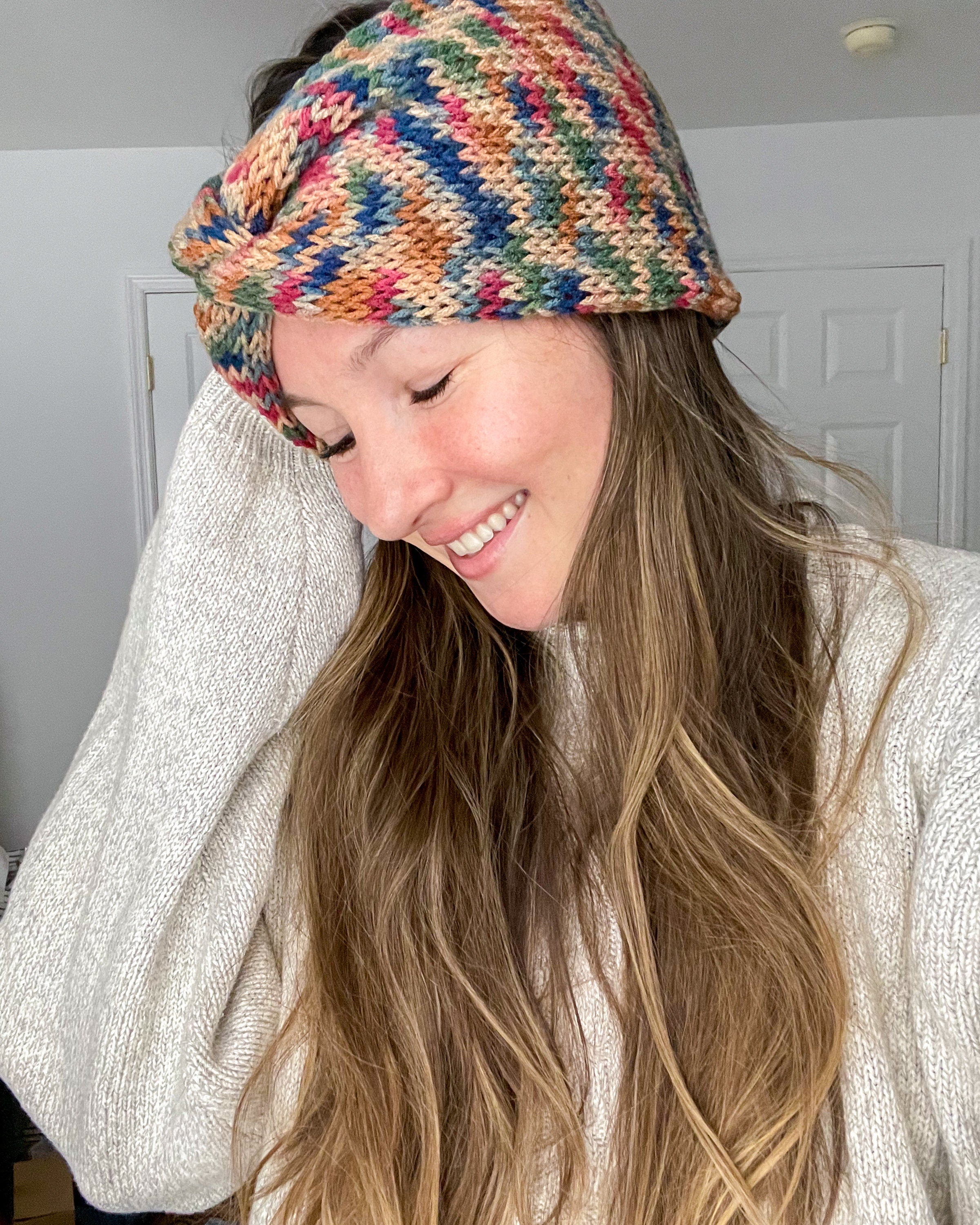 Blue Gradient, Gray, and White Adult Size Knit Headband - ready to ship