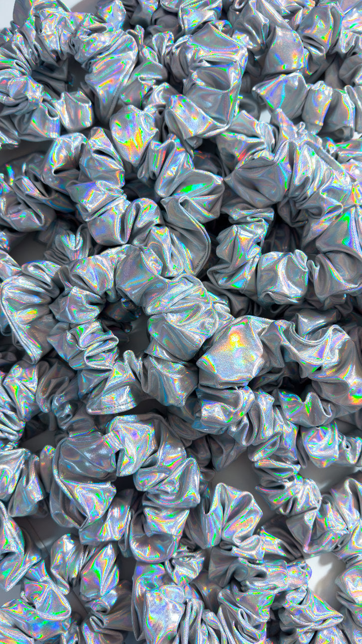 Holographic Iridescent Silver Scrunchie
