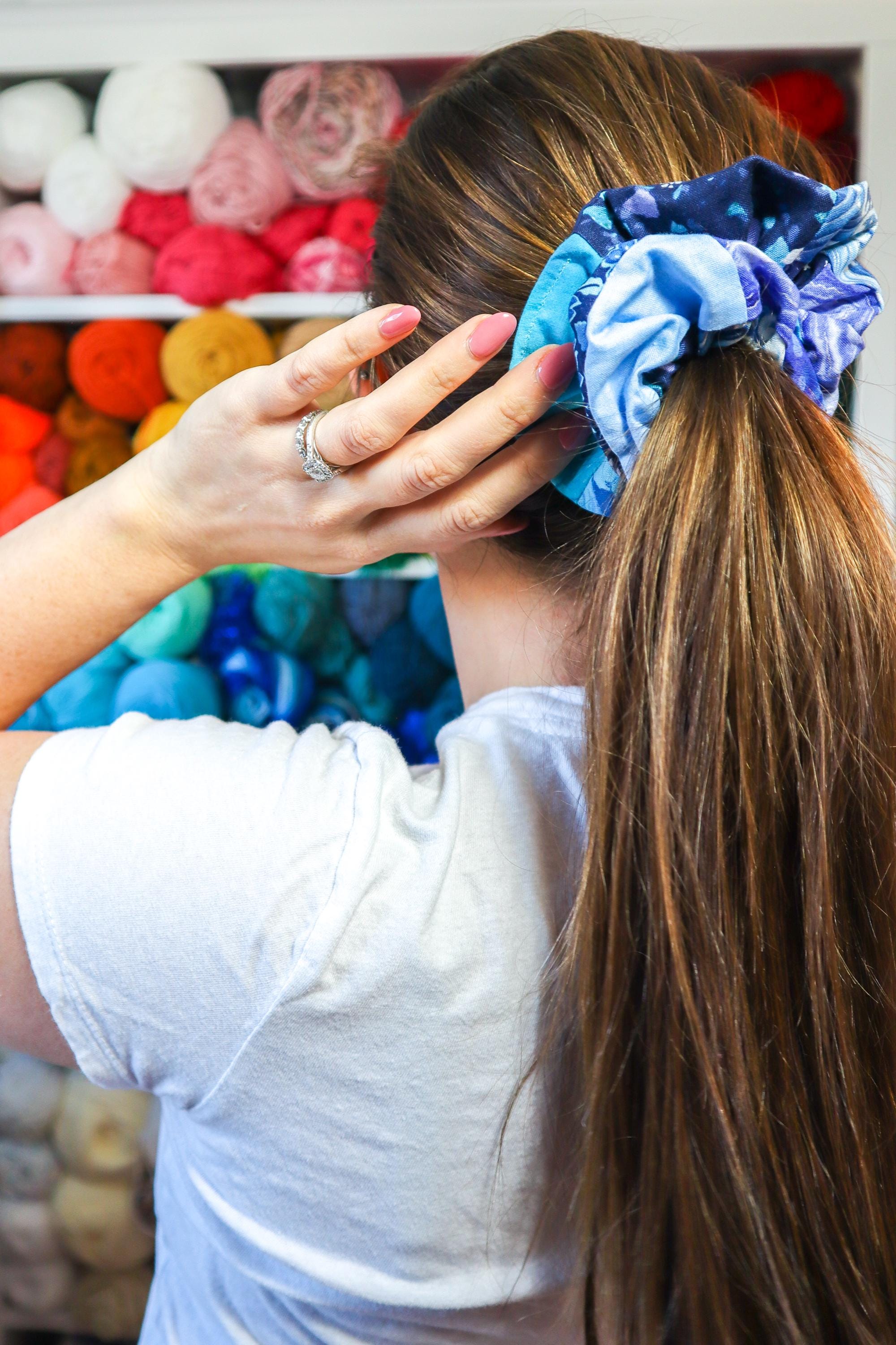 Blue Patchwork Scrunchie