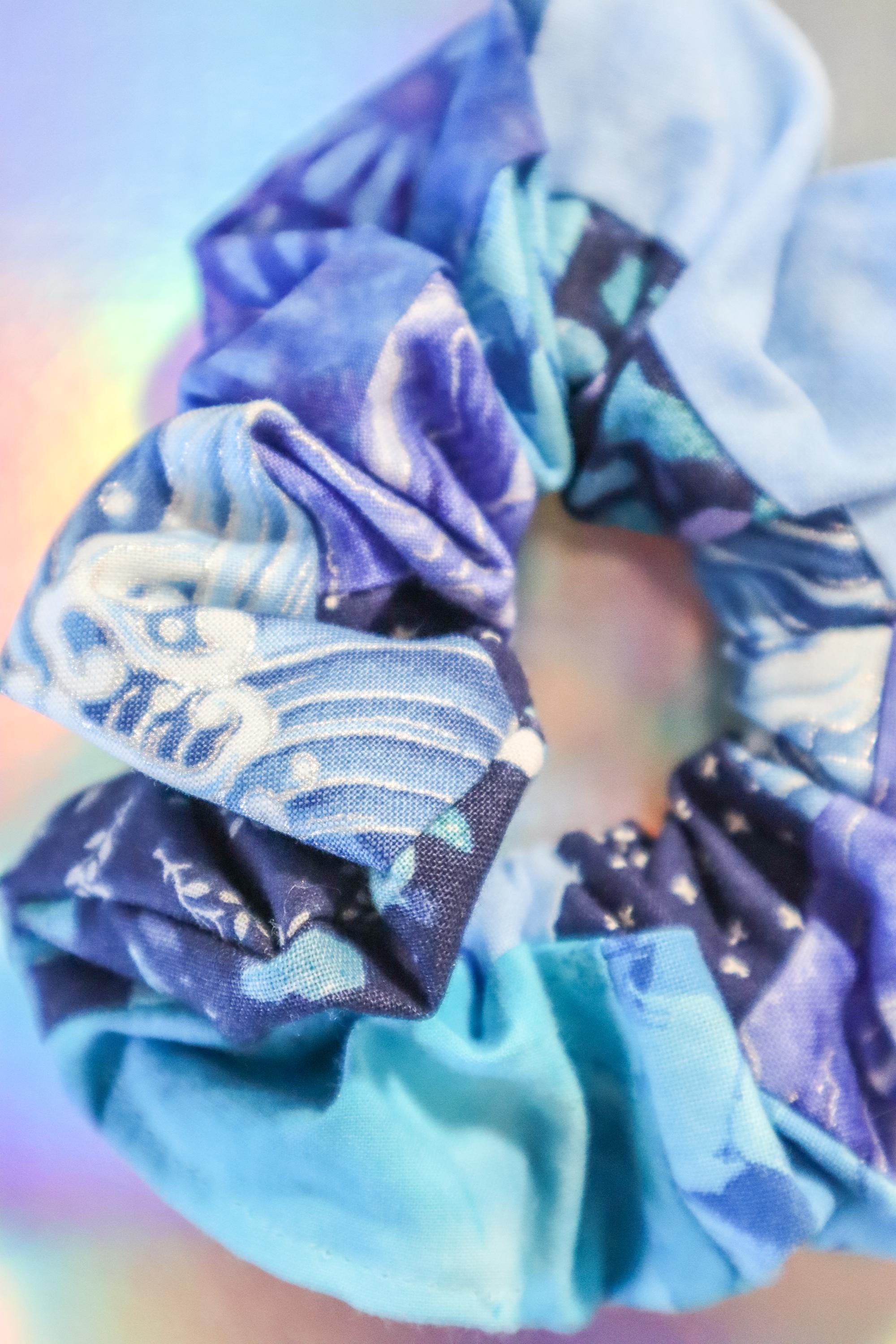 Blue Patchwork Scrunchie