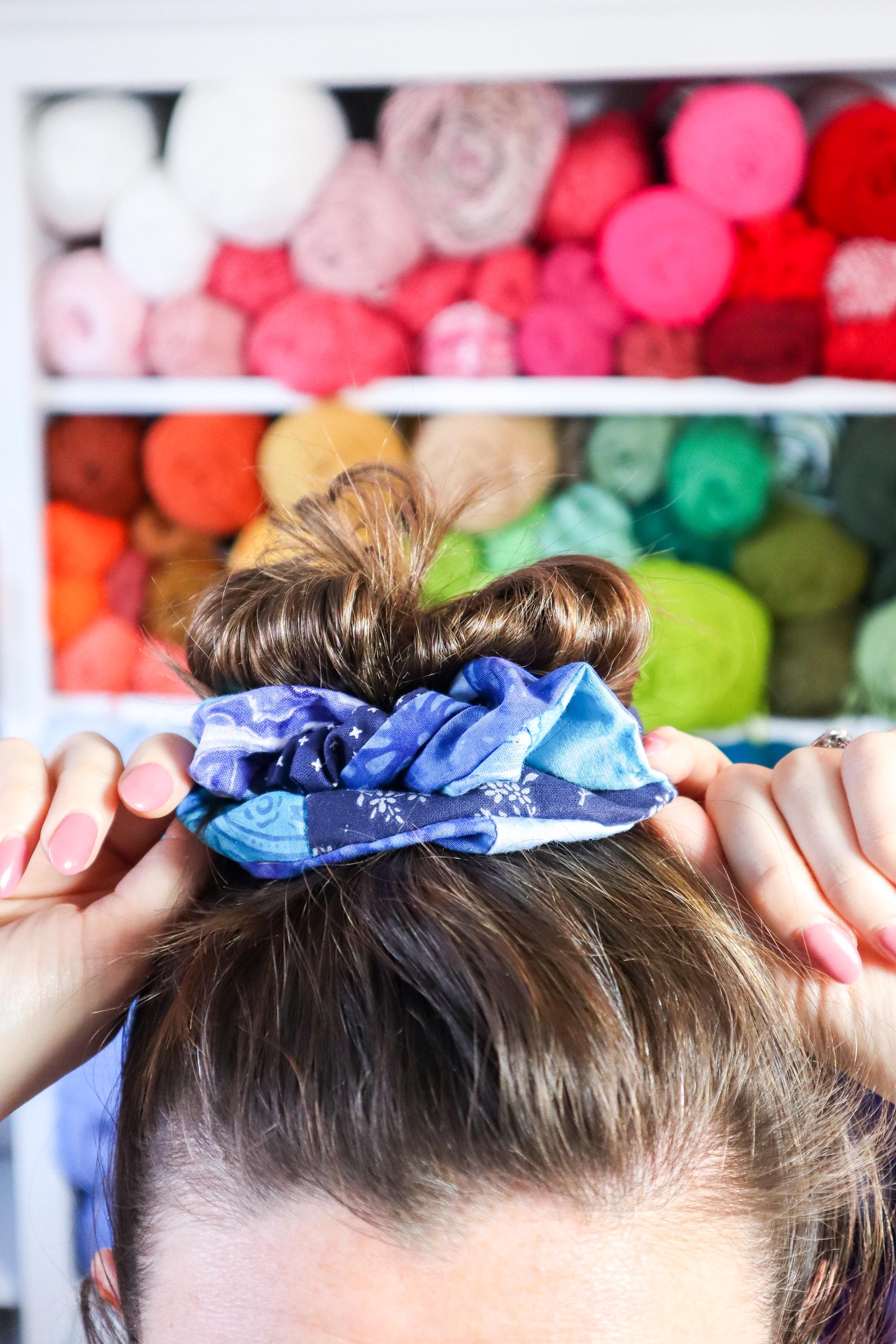 Blue Patchwork Scrunchie