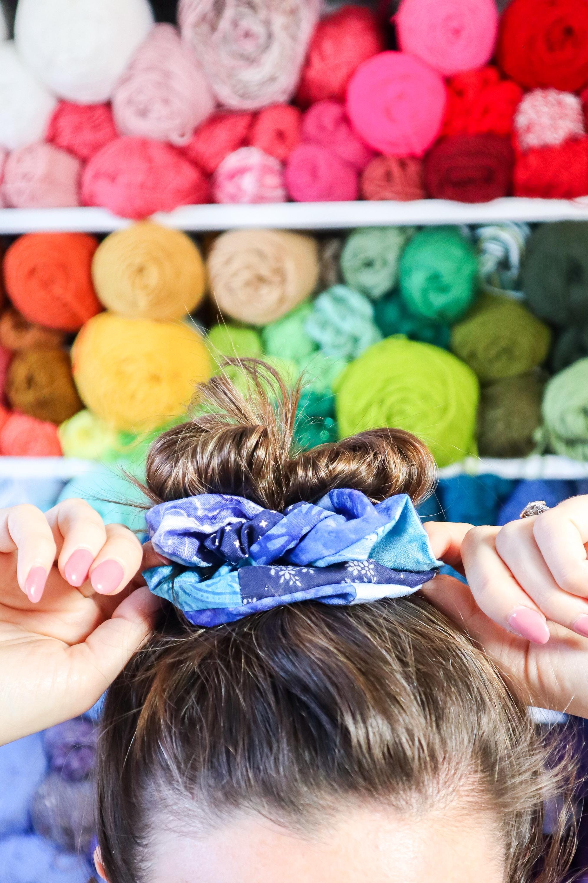 Blue Patchwork Scrunchie