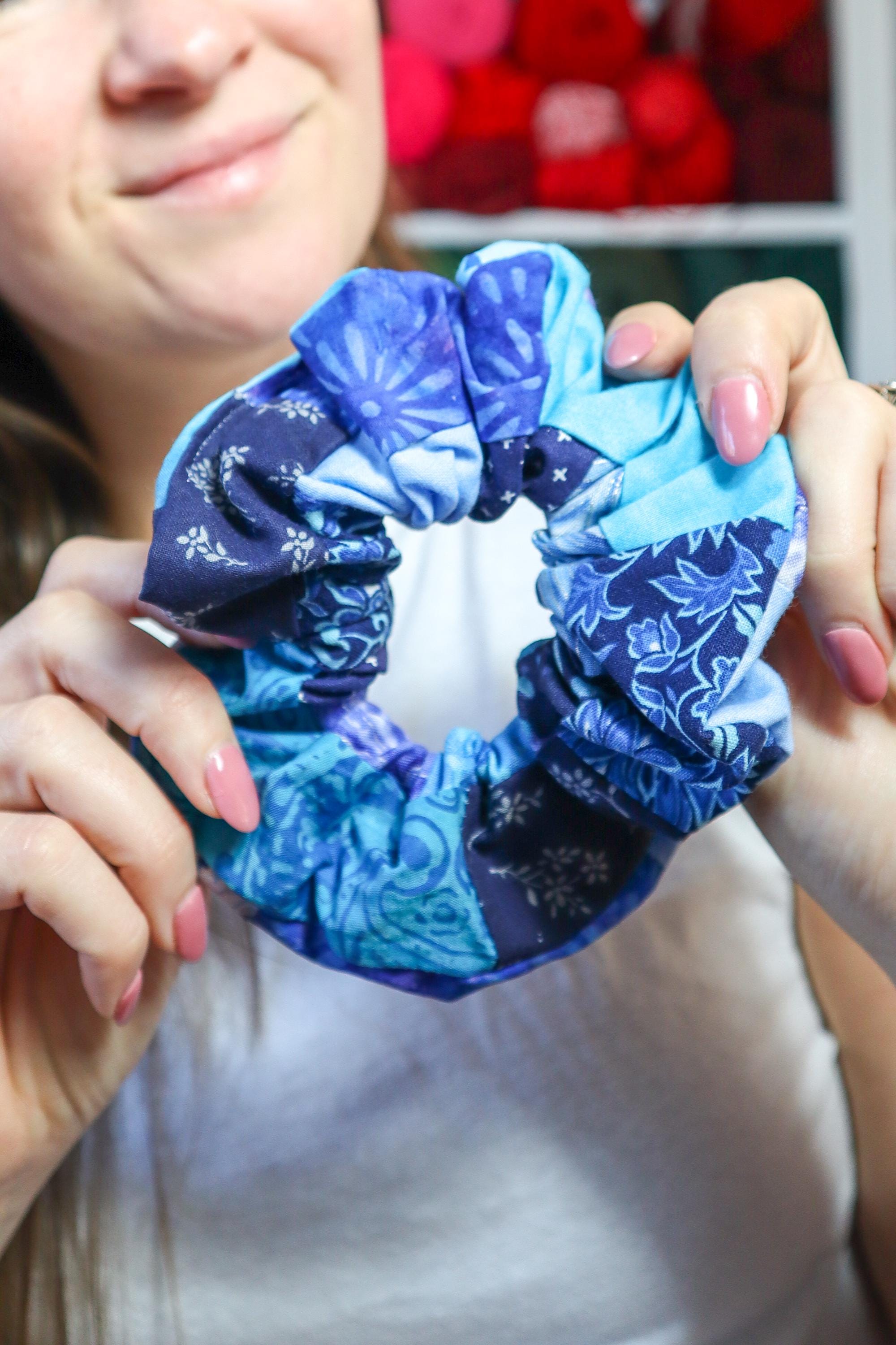 Blue Patchwork Scrunchie
