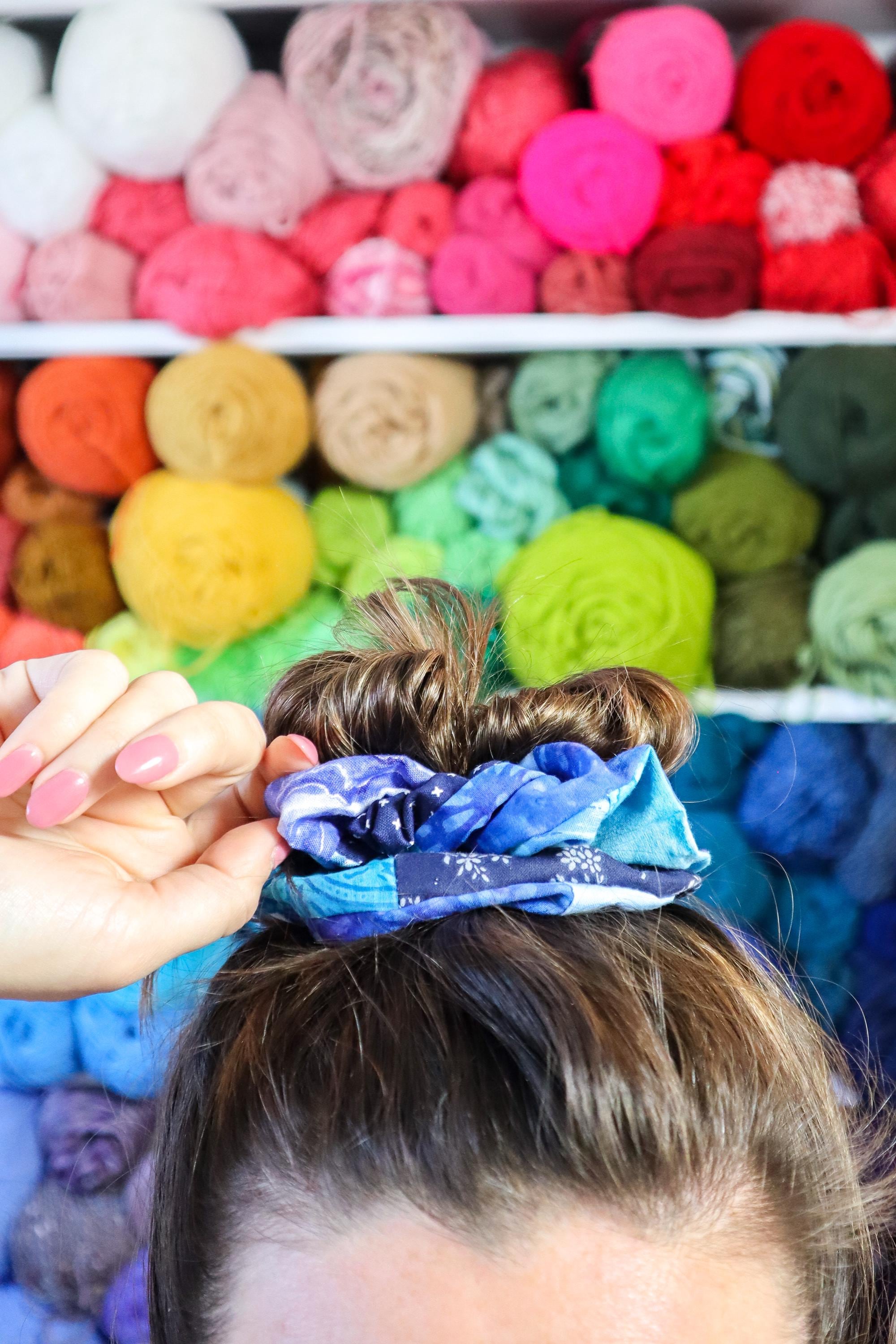 Blue Patchwork Scrunchie
