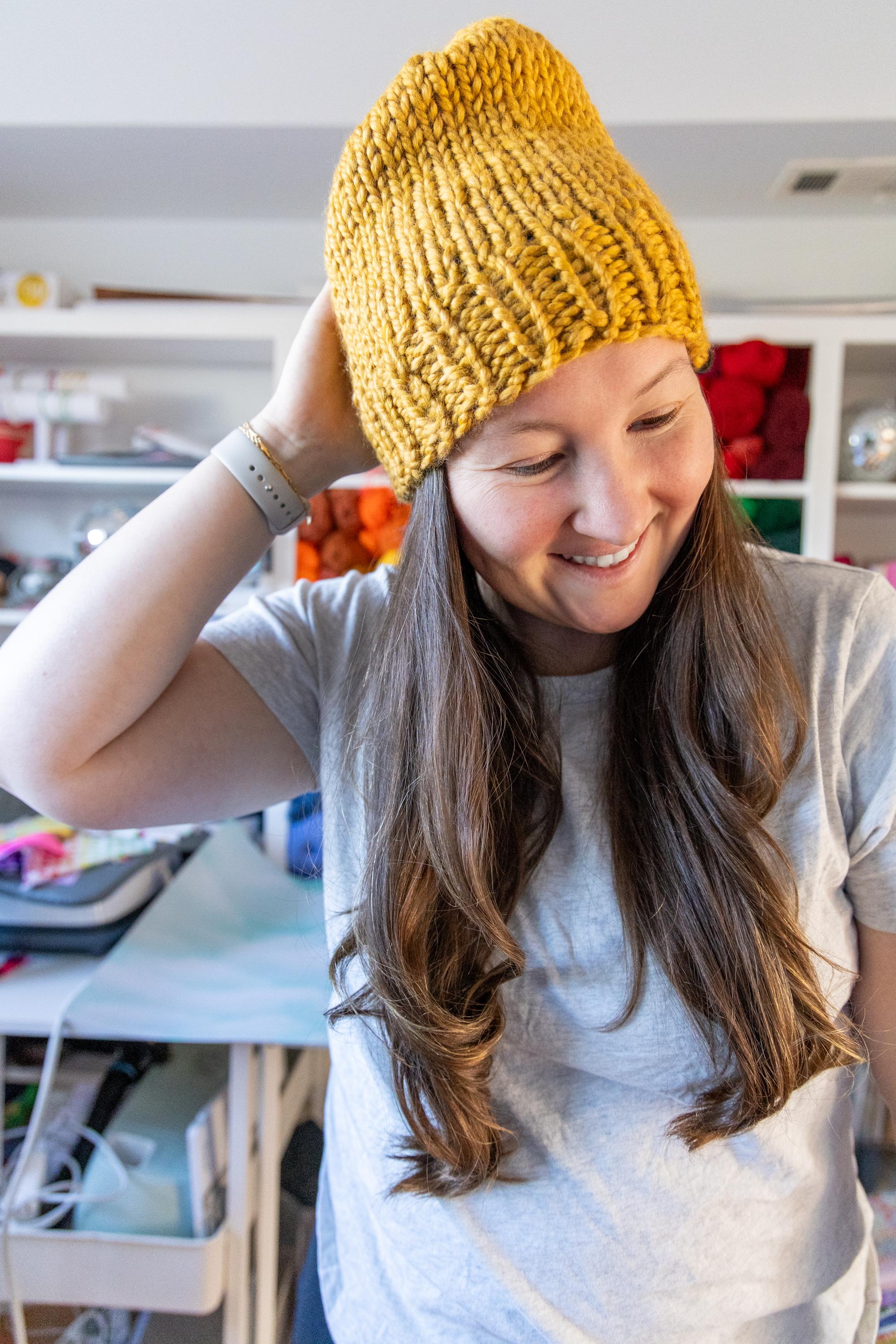 Mustard Yellow Chunky Hand Knit Beanie
