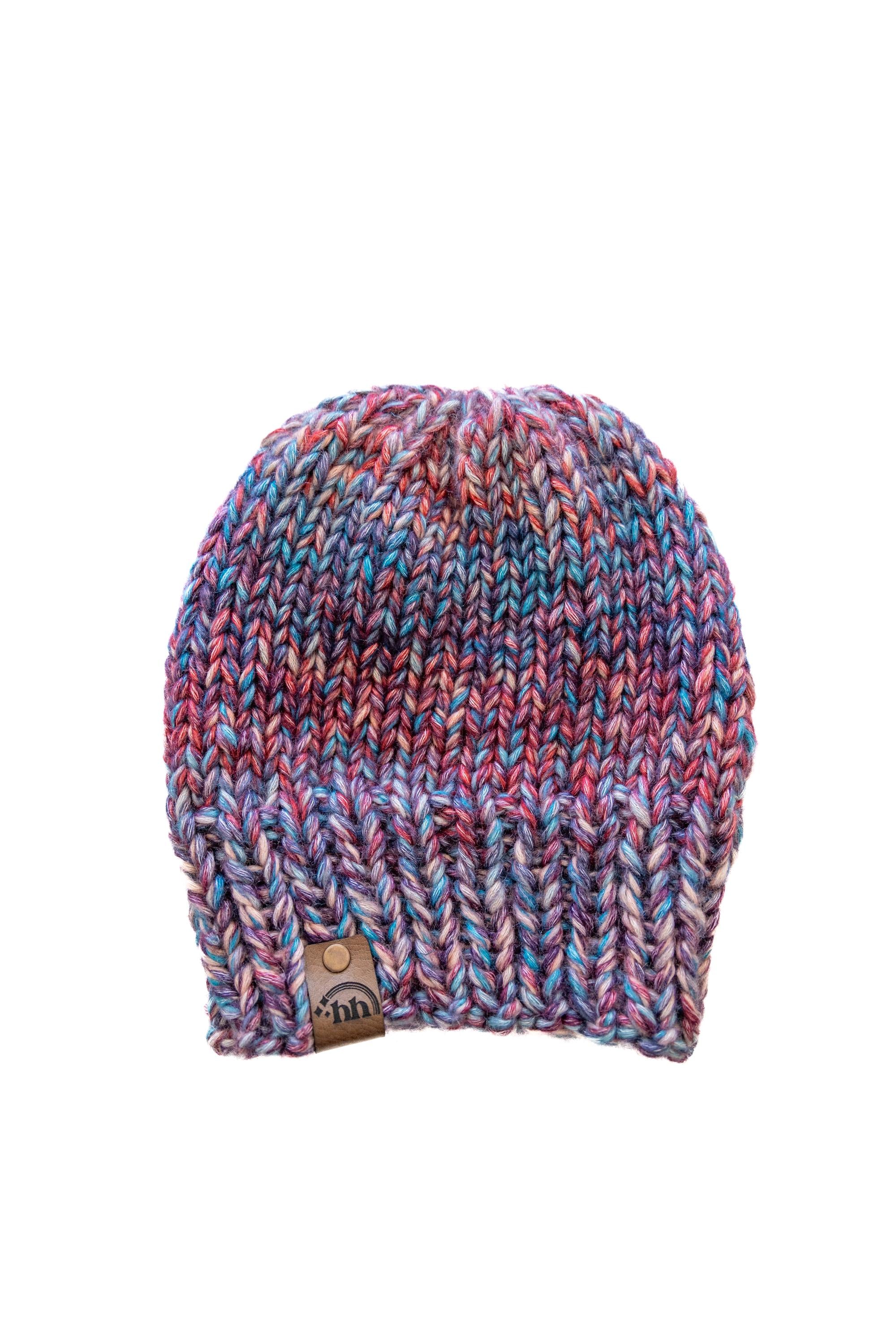 Red, Blue, and Purple Gradient Chunky Hand Knit Beanie
