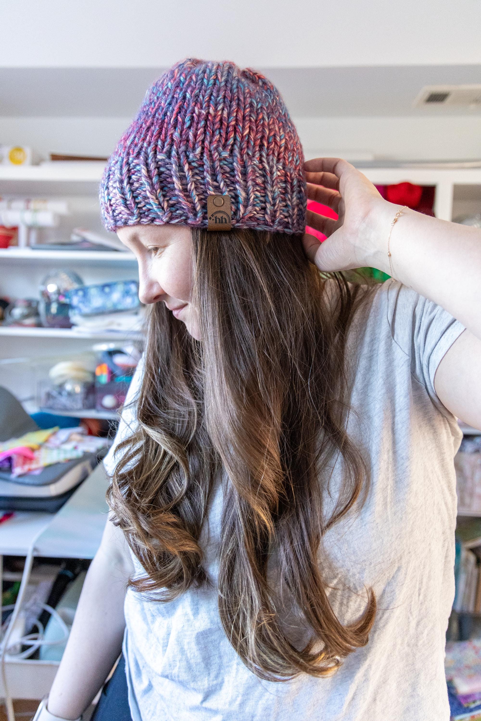 Red, Blue, and Purple Gradient Chunky Hand Knit Beanie