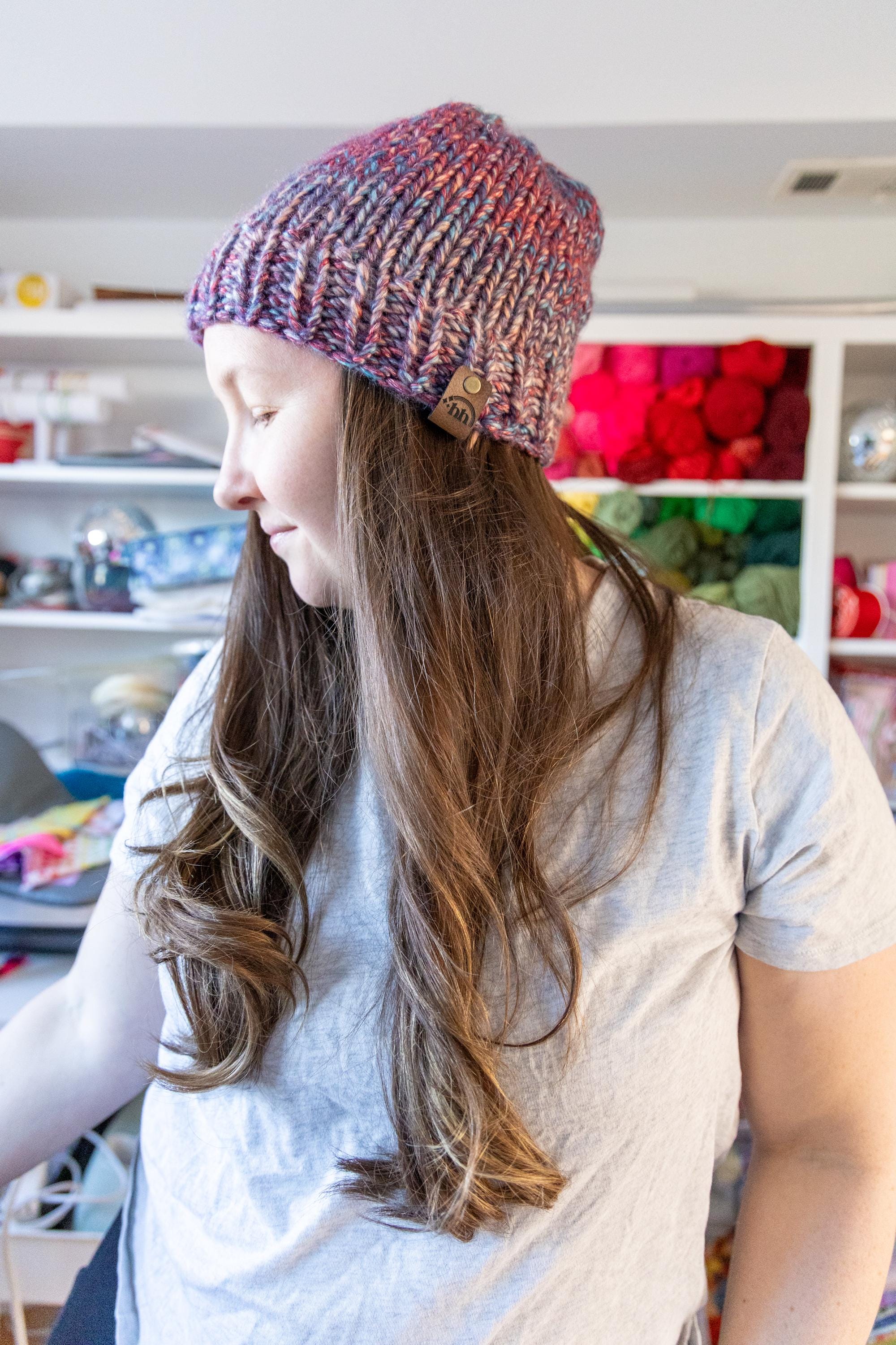 Red, Blue, and Purple Gradient Chunky Hand Knit Beanie