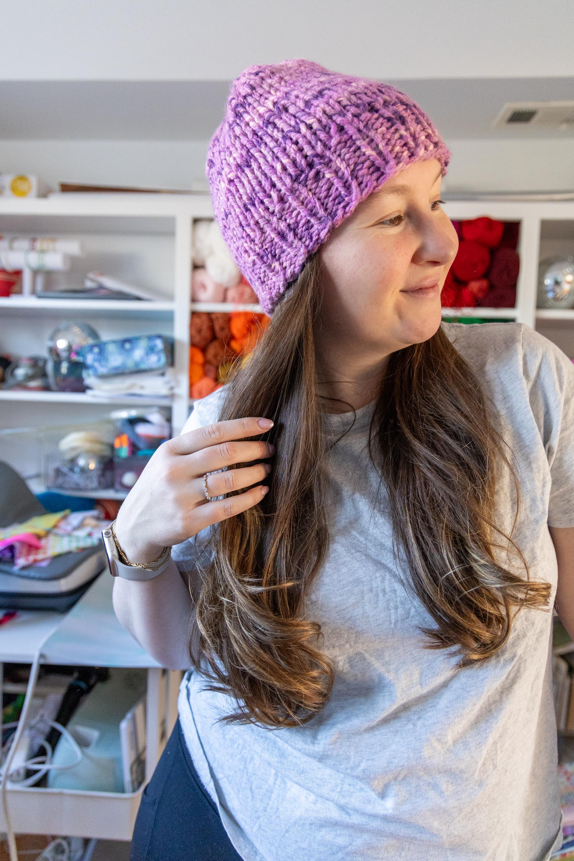 Purple Variegated Chunky Knit Beanie