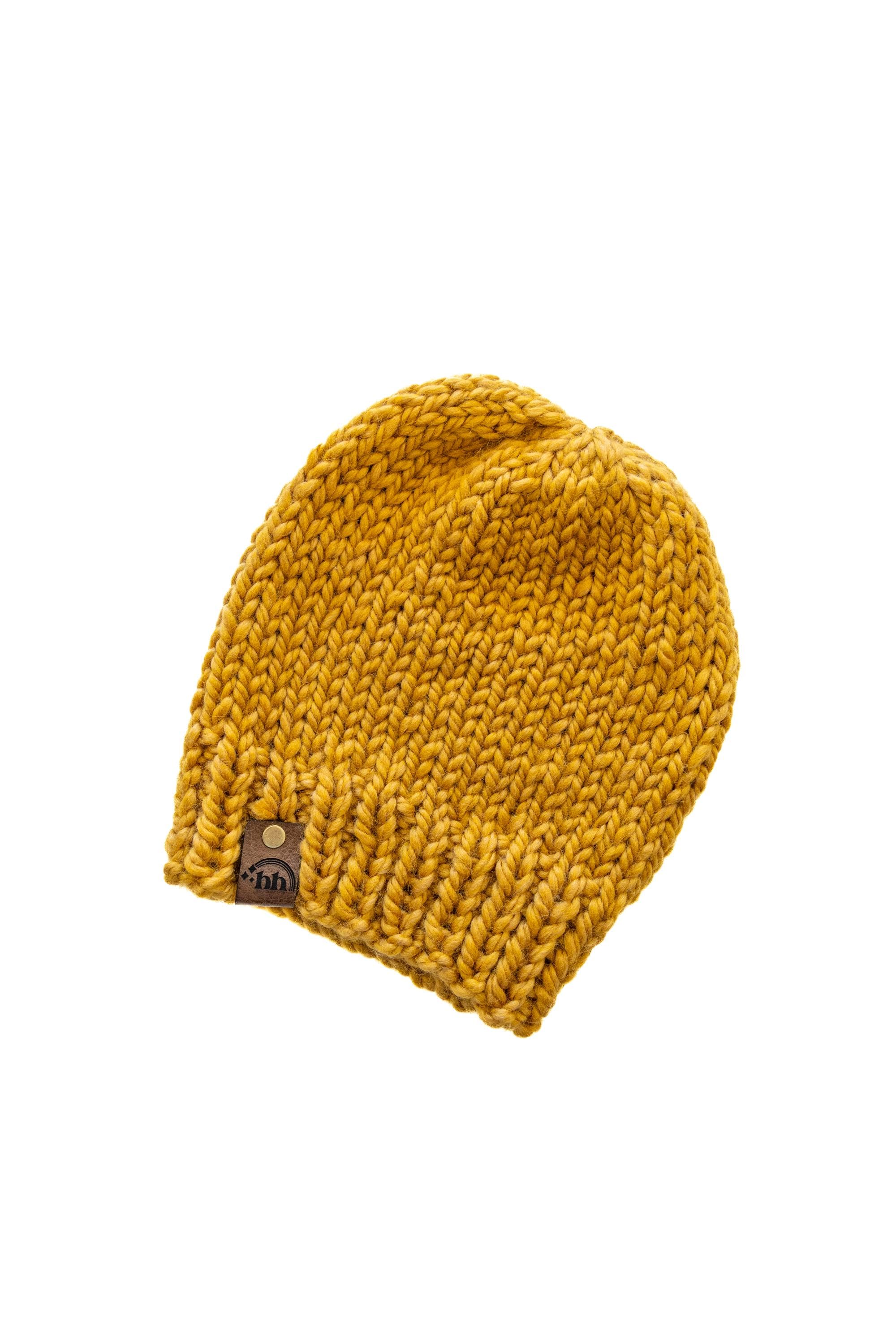 Mustard Yellow Chunky Hand Knit Beanie