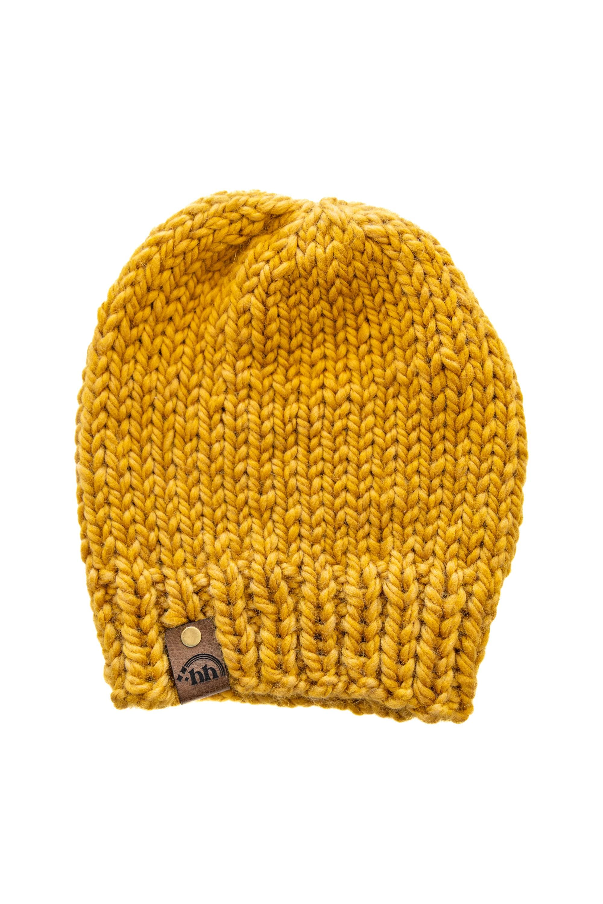 Mustard Yellow Chunky Hand Knit Beanie