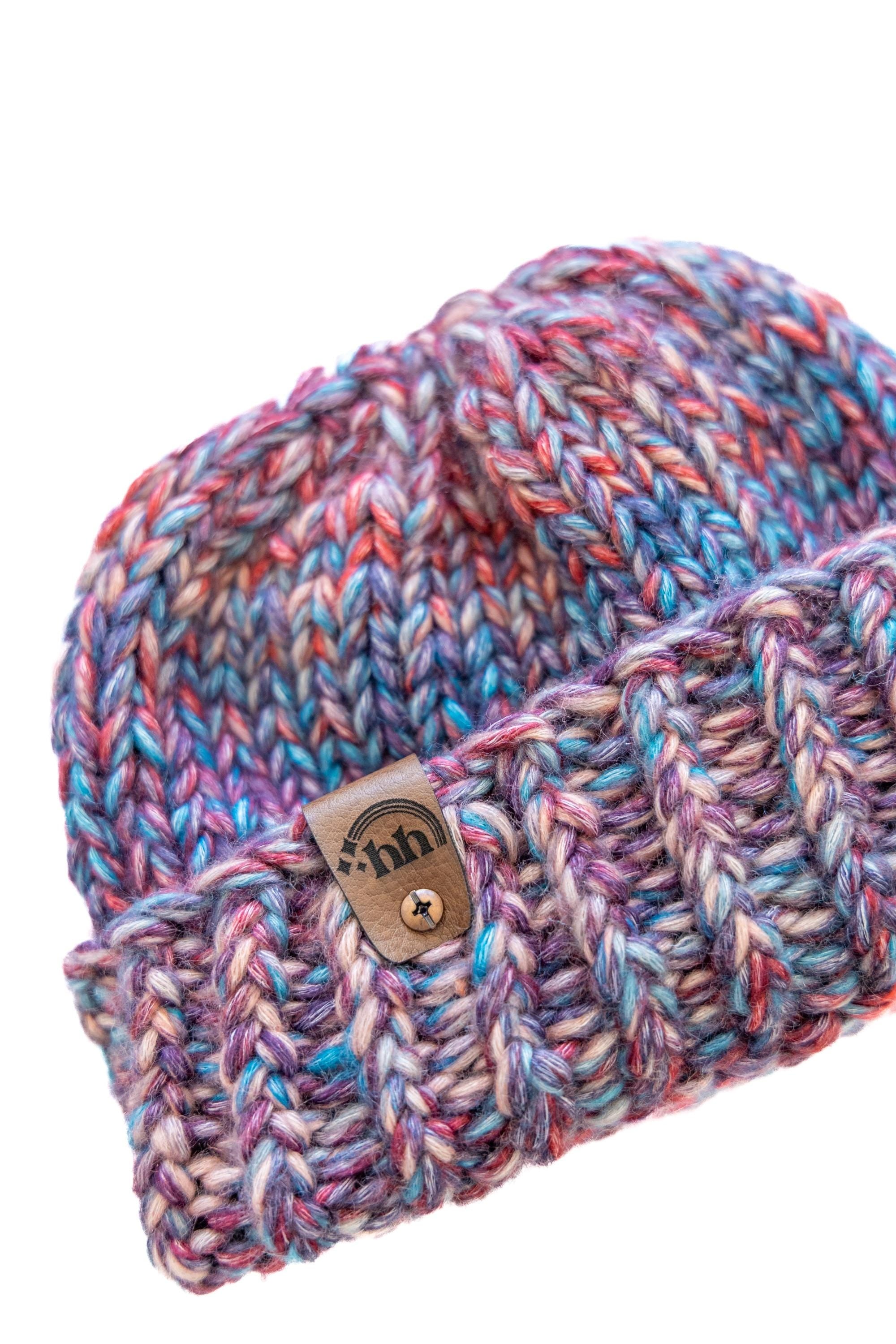 Red, Blue, and Purple Gradient Chunky Hand Knit Beanie