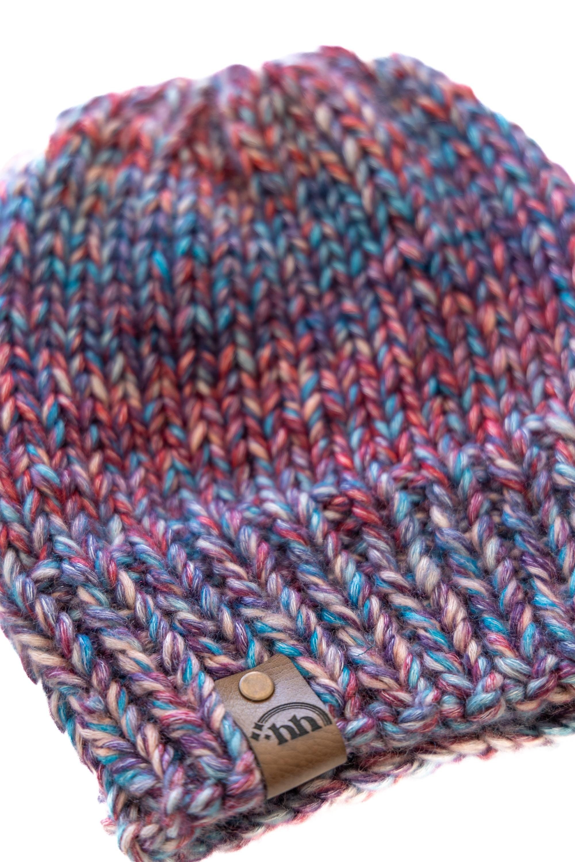 Red, Blue, and Purple Gradient Chunky Hand Knit Beanie