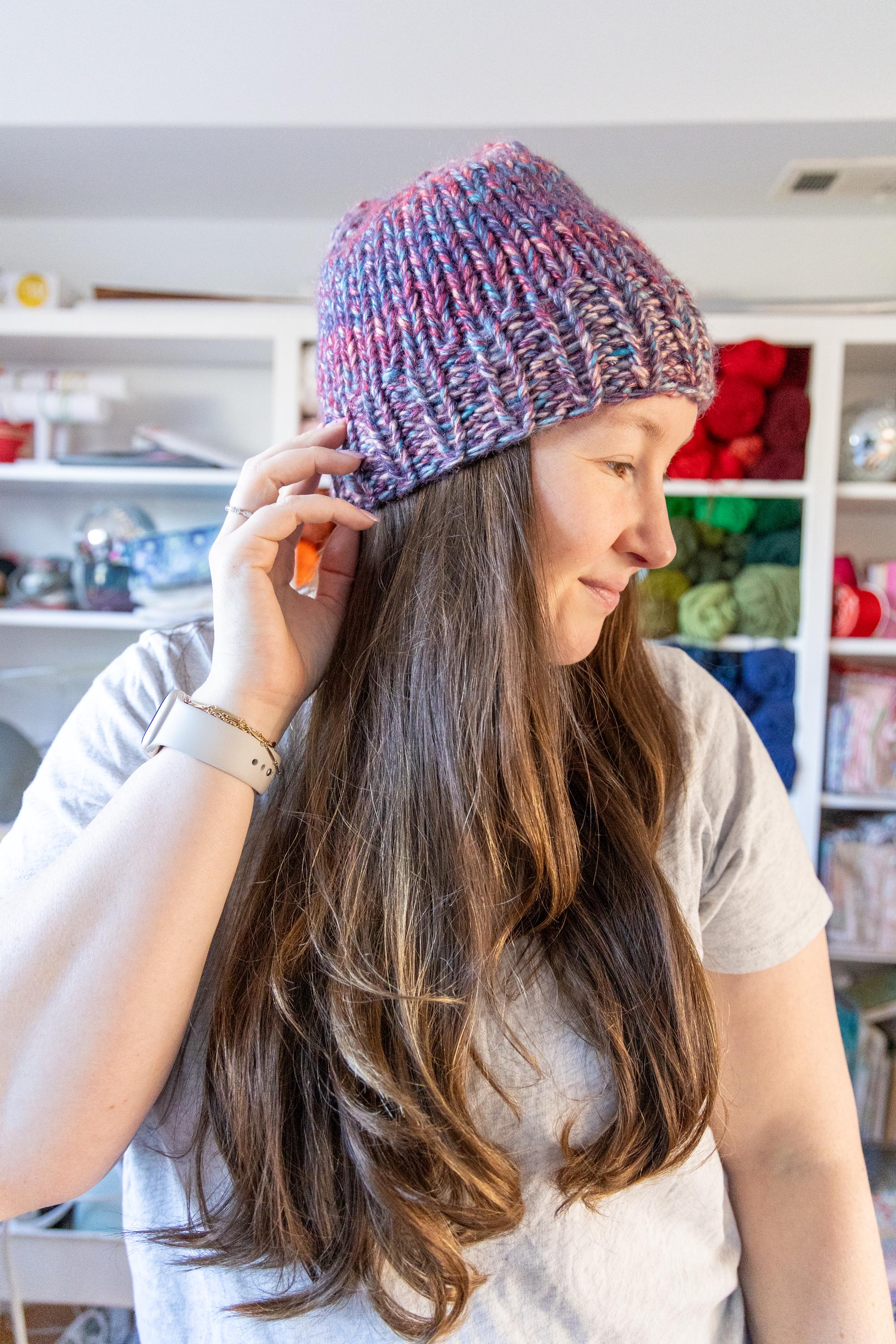 Red, Blue, and Purple Gradient Chunky Hand Knit Beanie