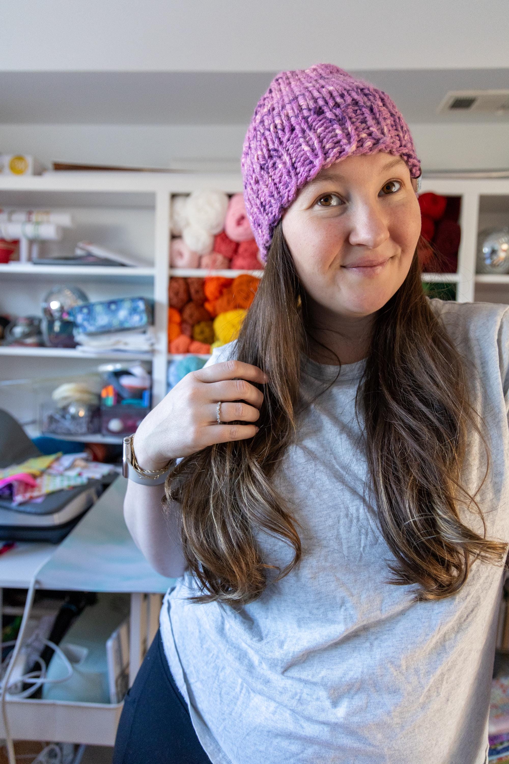 Purple Variegated Chunky Knit Beanie