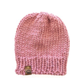 Blush Pink Chunky Hand-Knit Beanie
