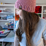 Blush Pink Chunky Hand-Knit Beanie