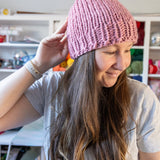 Blush Pink Chunky Hand-Knit Beanie