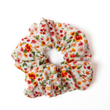 Coral Floral Chiffon Scrunchie