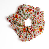 Coral Floral Chiffon Scrunchie
