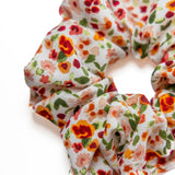 Coral Floral Chiffon Scrunchie