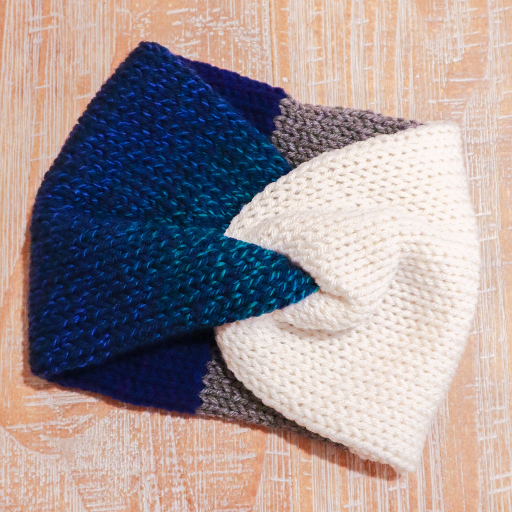 Blue Gradient, Gray, and White Adult Size Knit Headband - ready to ship