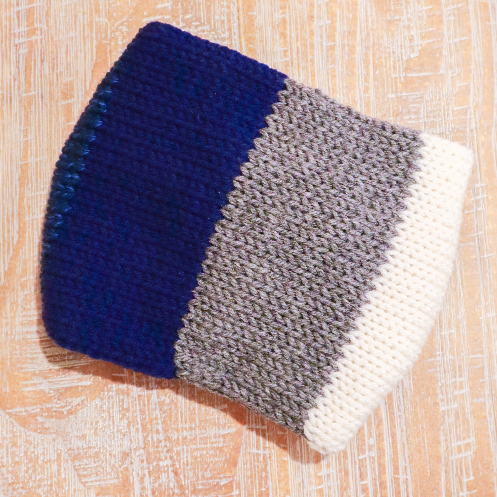 Blue Gradient, Gray, and White Adult Size Knit Headband - ready to ship