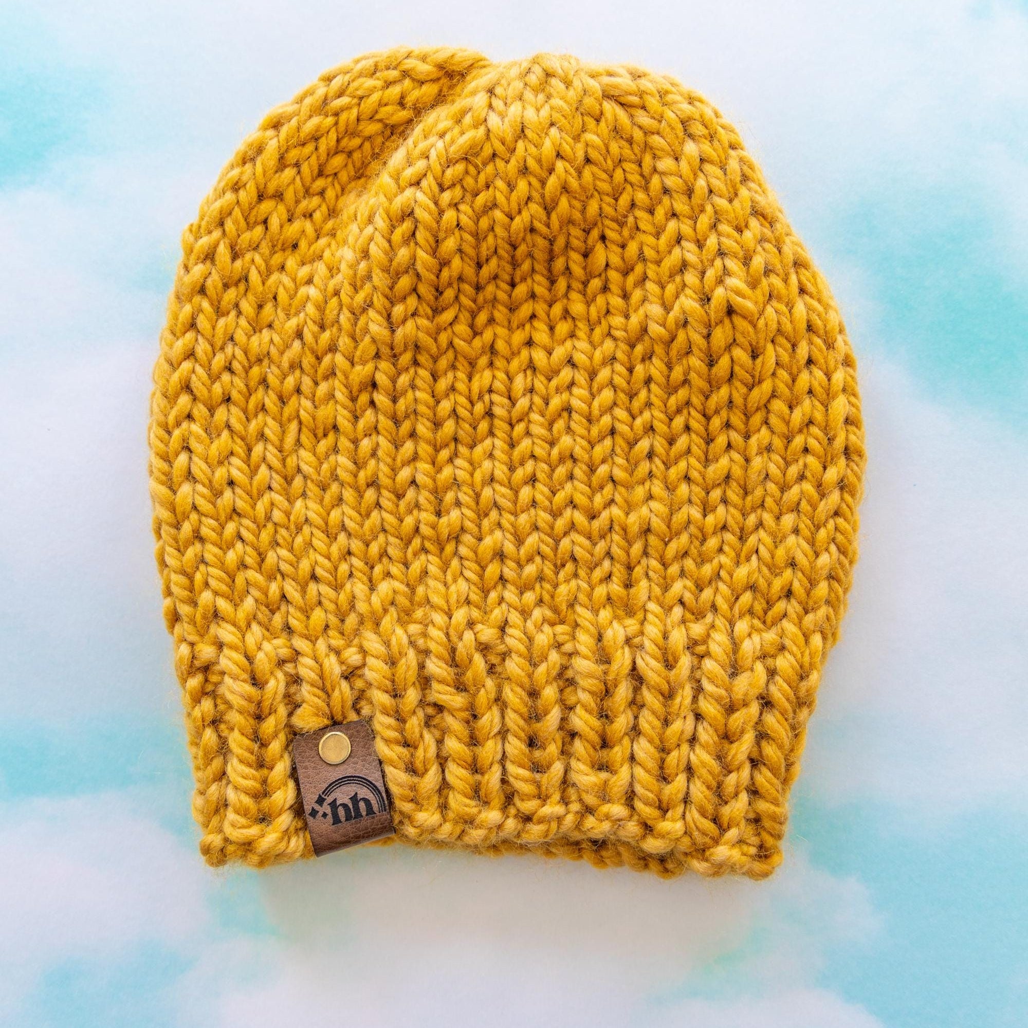 Mustard Yellow Chunky Hand Knit Beanie