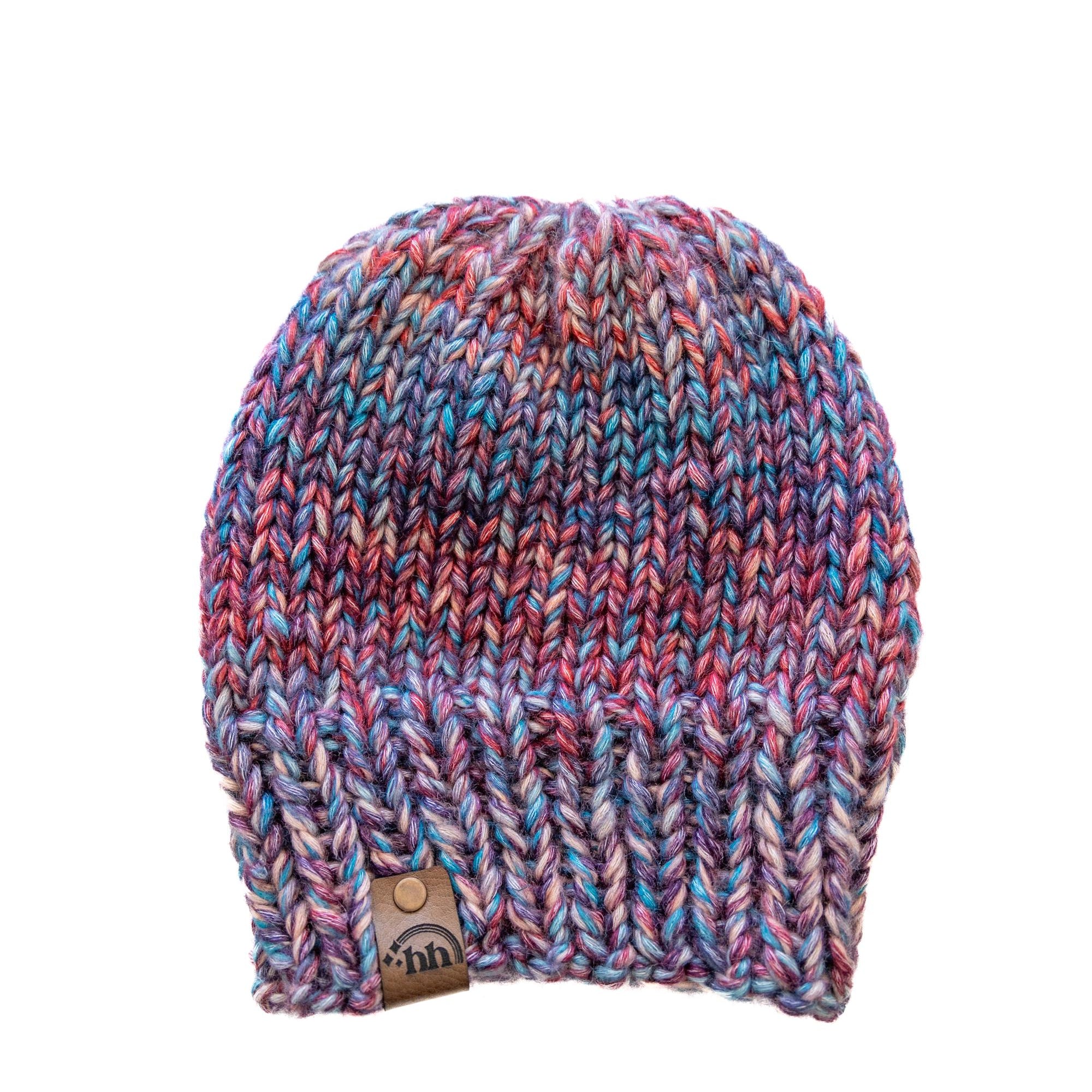 Red, Blue, and Purple Gradient Chunky Hand Knit Beanie