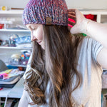 Red, Blue, and Purple Gradient Chunky Hand Knit Beanie