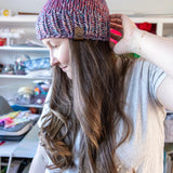 Red, Blue, and Purple Gradient Chunky Hand Knit Beanie