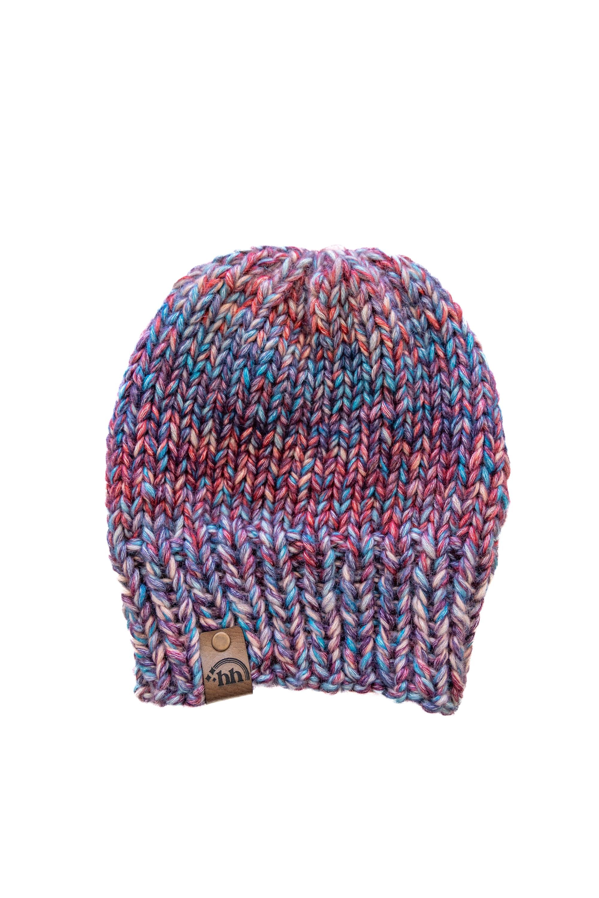 Red, Blue, and Purple Gradient Chunky Hand Knit Beanie