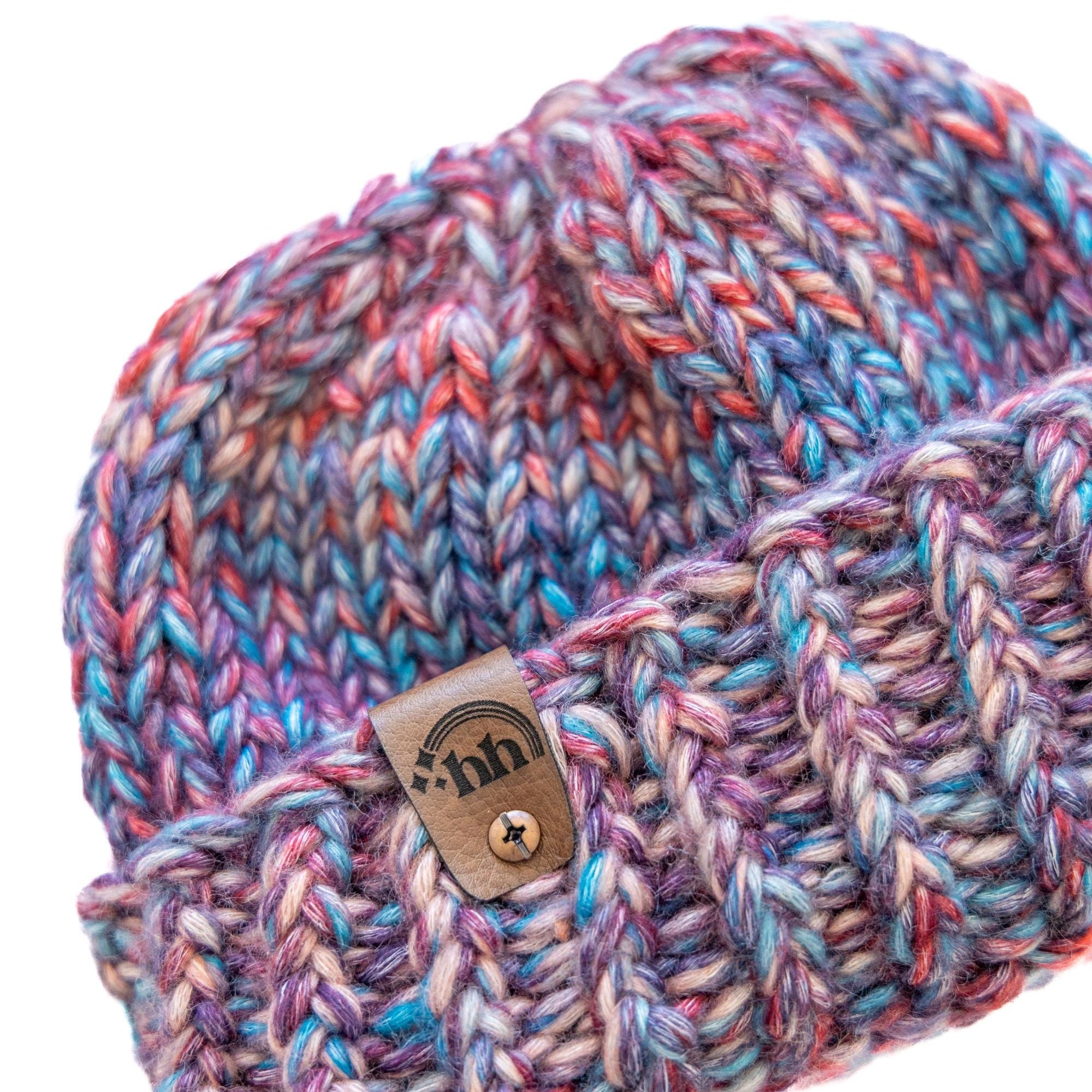 Red, Blue, and Purple Gradient Chunky Hand Knit Beanie