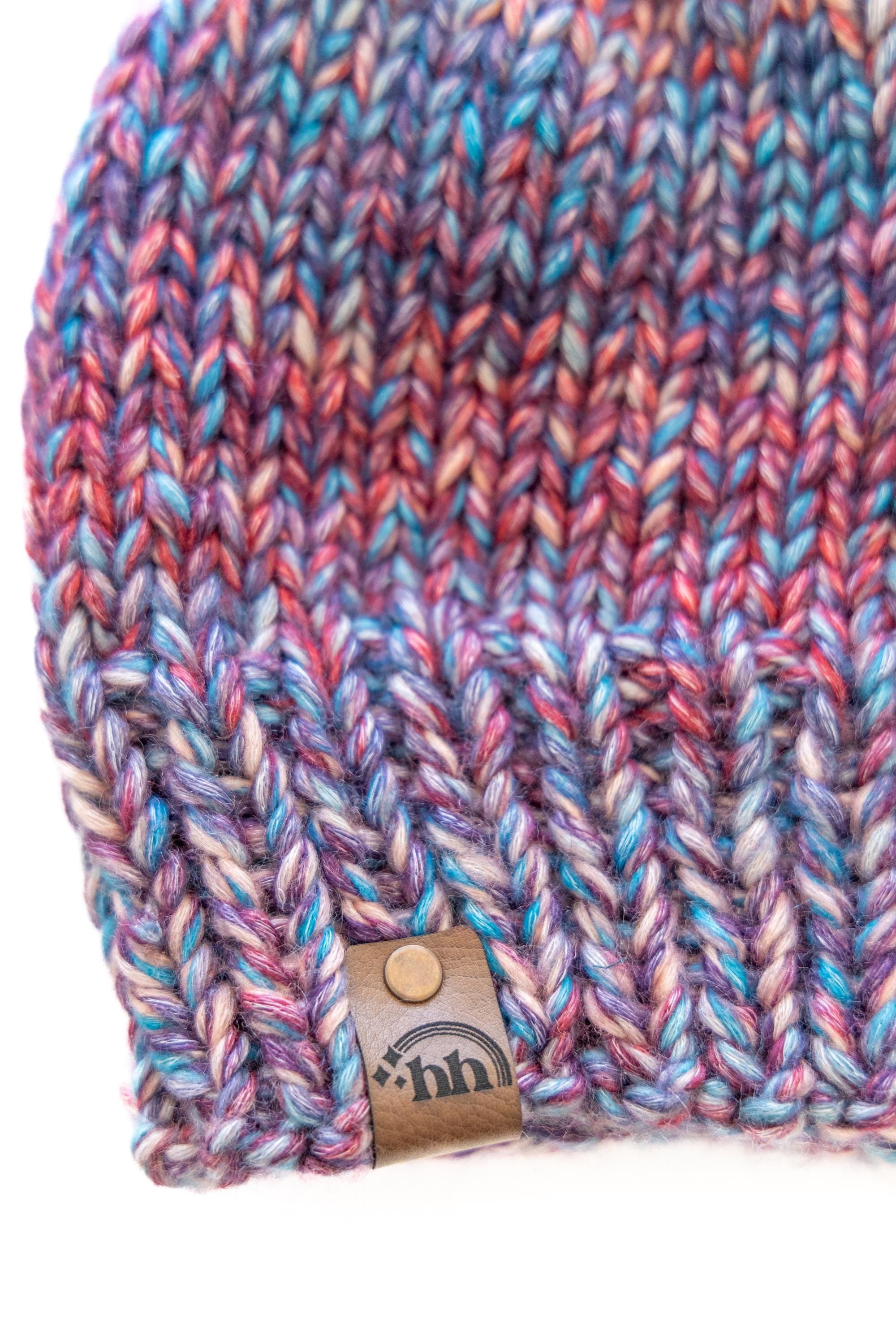Red, Blue, and Purple Gradient Chunky Hand Knit Beanie