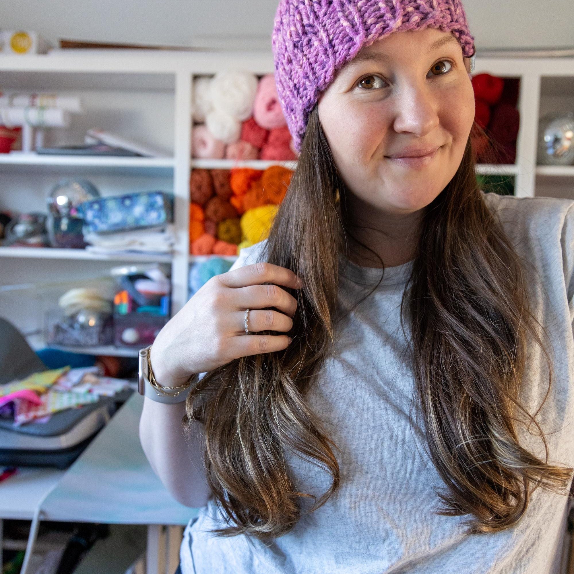 Purple Variegated Chunky Knit Beanie
