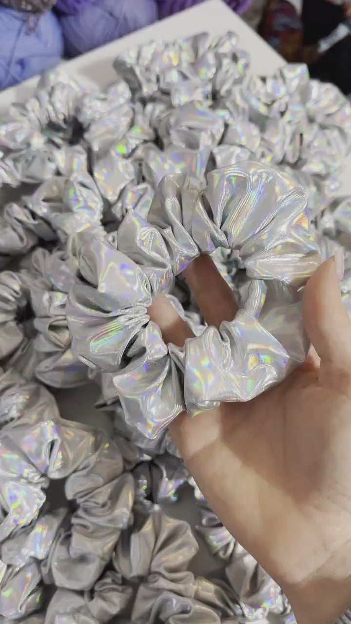 Holographic Iridescent Silver Scrunchie