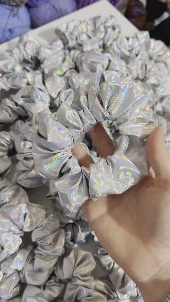 Holographic Iridescent Silver Scrunchie
